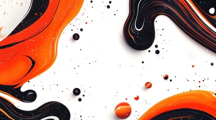 Obraz premium Abstract design featuring flowing orange and black paint on a white background.