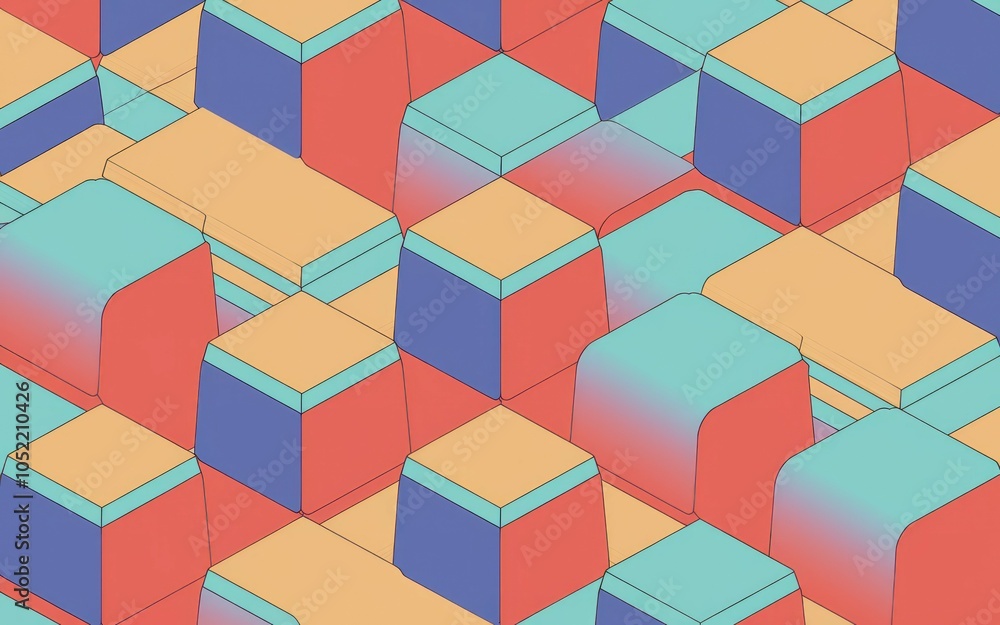 Poster abstract geometric pattern. colorful isometric cubes create a vibrant, dynamic design. represents mo