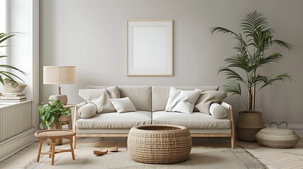 Obraz premium Modern Interior of Stylish Living Room ,Wall Mock Up, Frame , Poster with Beautiful Background, 3d render