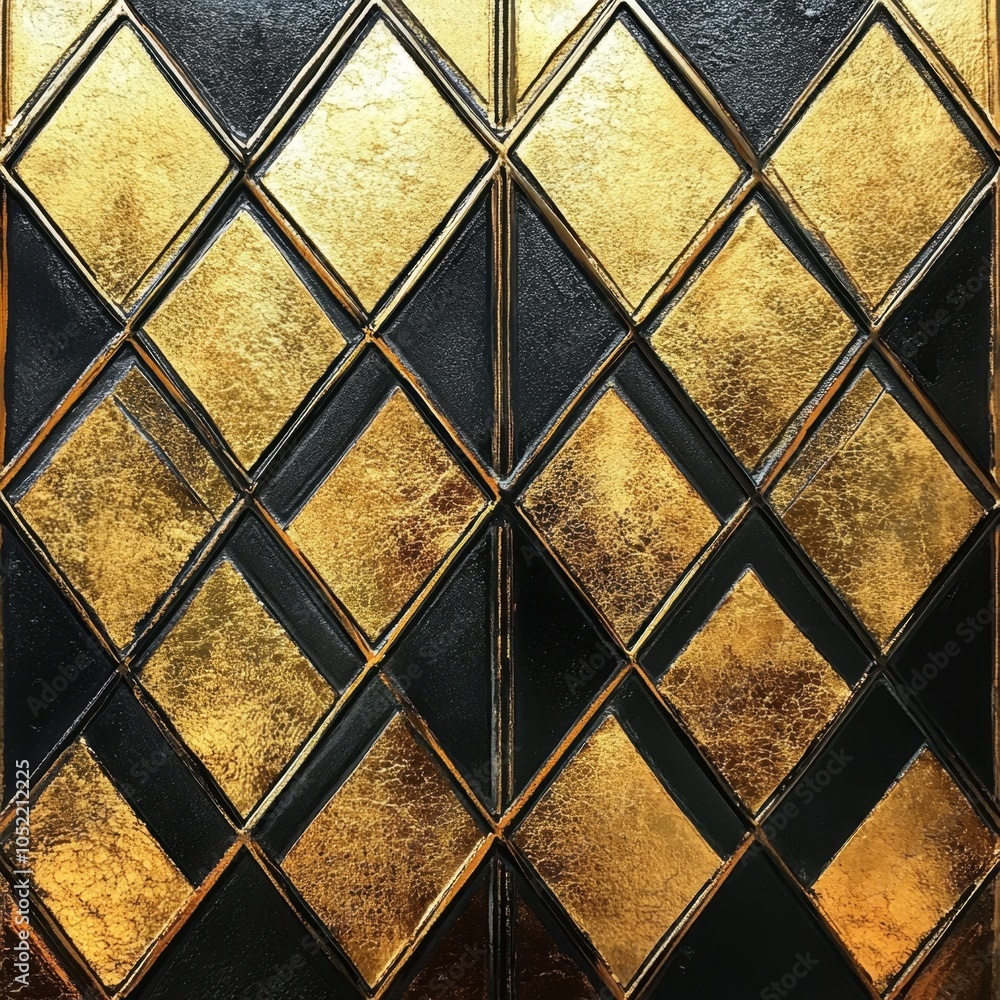 Poster intricate golden diamond patterns on a textured black background create an elegant visual display in