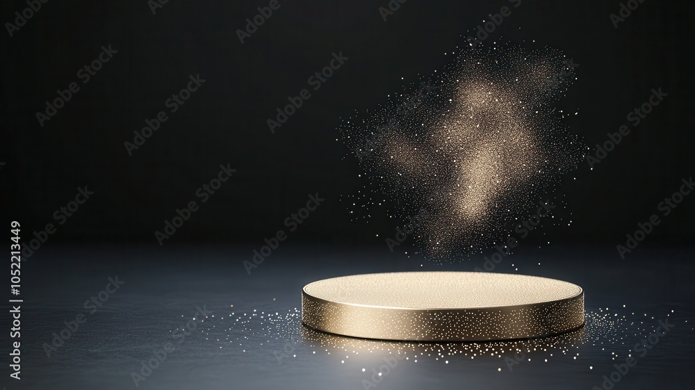 Poster a shimmering coin emits sparkling particles against a dark background, creating a magical and mystic