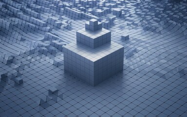 Cube data structure. Abstract 3D cubescape;  symbolizes data, growth, or digital architecture. ...