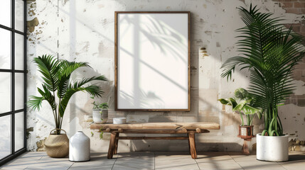 Fototapeta premium Living room frame mockup photo frame decor interior design ideas furniture space