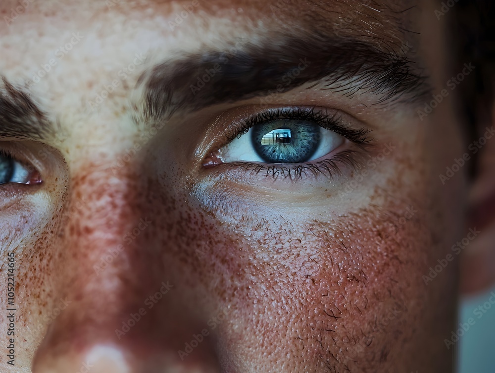 Poster captivating close up portrait of a handsome man with subtle freckles and striking features