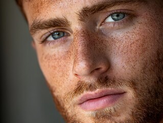 Obraz premium Captivating Close up Portrait of Handsome Man with Subtle Freckles in Natural Light