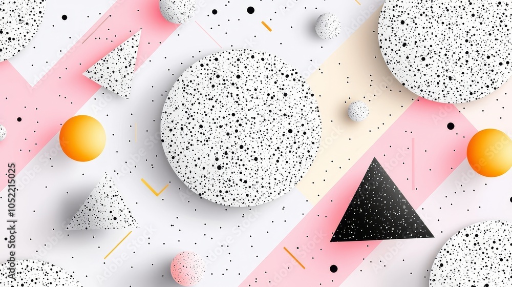 Aufkleber dynamic abstract composition featuring geometric shapes and textures in a playful color palette of p