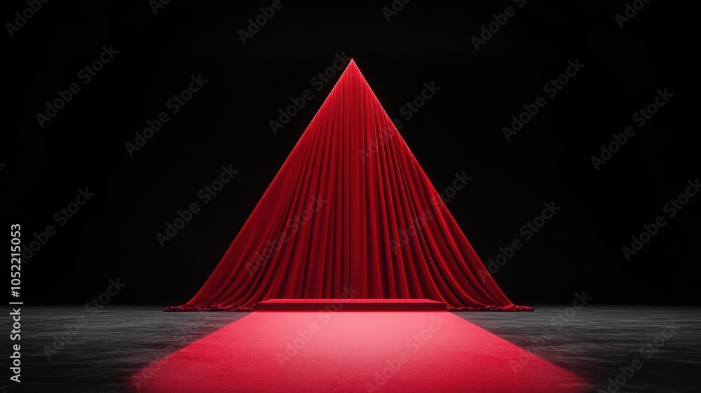 Aufkleber a striking red triangular structure stands against a dark background, illuminated by soft light, cre