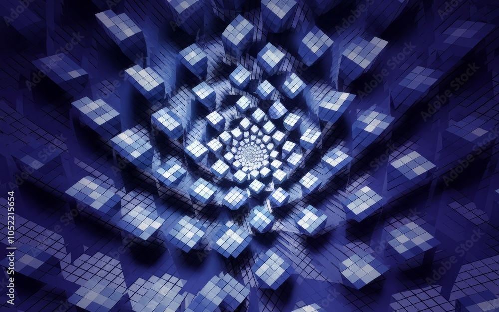 Aufkleber abstract cube spiral. intriguing blue cube pattern; symbolizes complexity, growth, or infinite possi