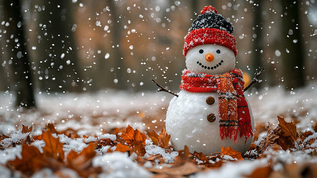 boneco de neve com flocos de neve caindo 