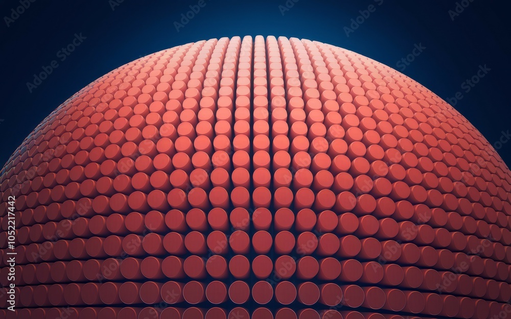 Poster red sphere abstract design. geometric sphere; red cylindrical pattern evokes cellular structure, rep