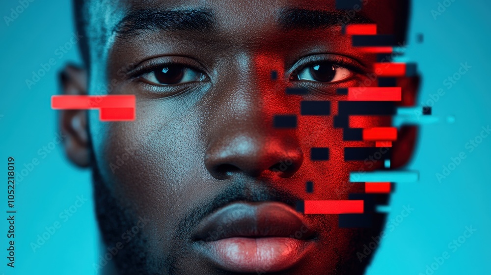 Poster digital identity glitch effect abstract face portrait man technology data