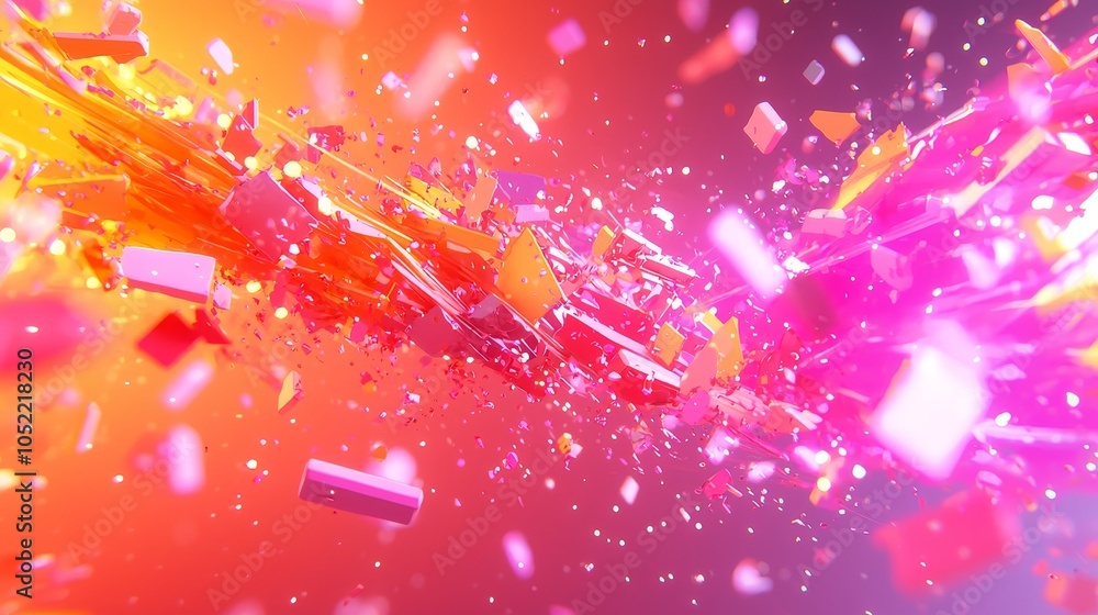 Poster dynamic explosion of colorful geometric shapes in a vibrant abstract background for modern digital a