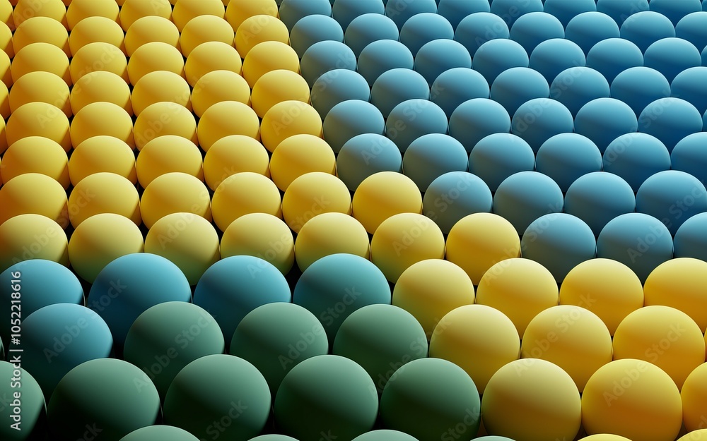 Poster sphere pattern texture. abstract background of vibrant yellow, blue, and green spheres. represents u