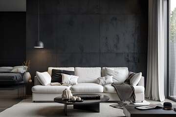 Modern Interior of Stylish Living Room ,Wall Mock Up, Frame , Poster with Beautiful Background, 3d render