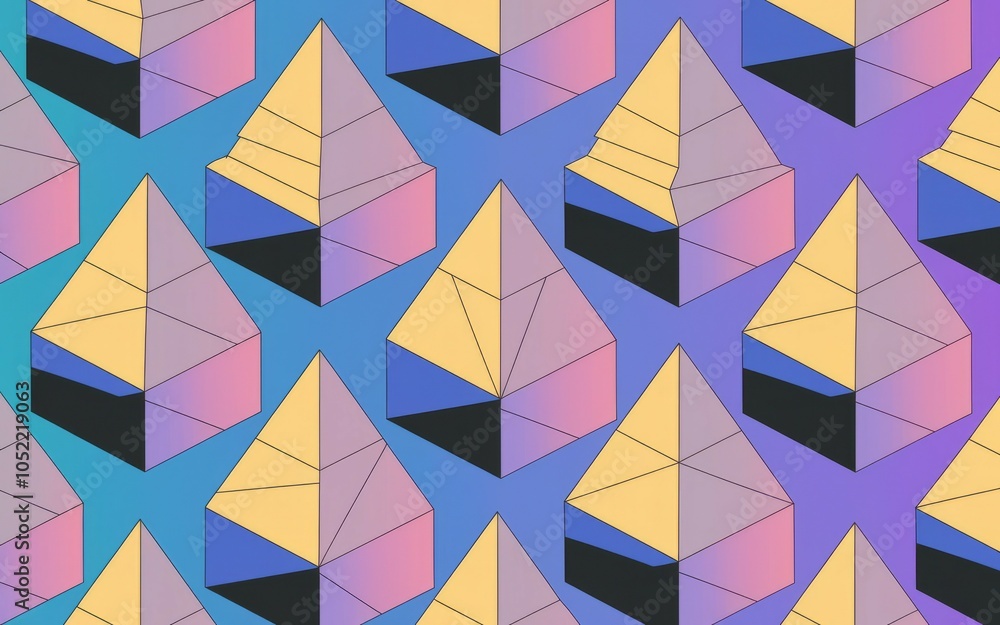 Poster geometric pyramid pattern. abstract colorful pyramids repeat in a vibrant gradient background. symbo