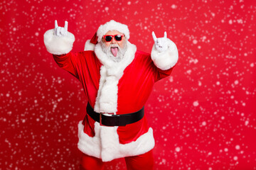 Portrait of his he cheerful cheery confident crazy naughty fat overweight plump gray-haired bearded...