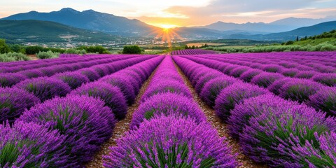 Obraz premium Stunning Lavender Fields at Sunset in Provence France