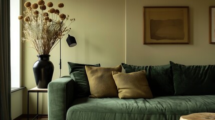 Modern Interior of Stylish Living Room ,Wall Mock Up, Frame , Poster with Beautiful Background, 3d render