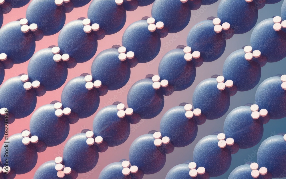 Poster abstract blue sphere pattern. elegant repeating spheres; subtle pink backdrop. symbolizes connection