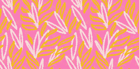 Unique abstract organic shapes seamless pattern. Colorful pink background. Vector hand drawn sketch creative forms print. Contemporary minimalist ornament.
