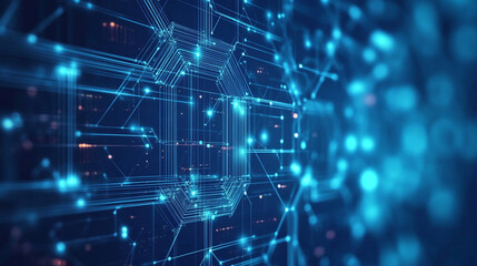 Abstract blue tech background: High-tech blue abstract background featuring futuristic, Luminous particles glowing in ultraviolet light and bokeh lights an abstract and captivating.