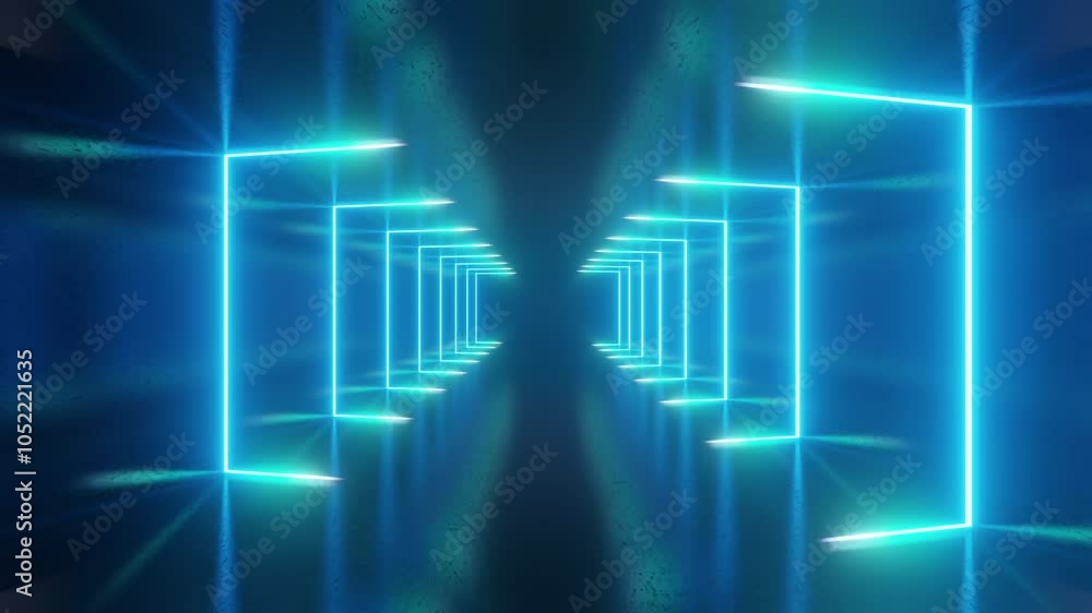 Poster endless corridor with neon lines tending up and moving forward a concrete corridor illuminated with 