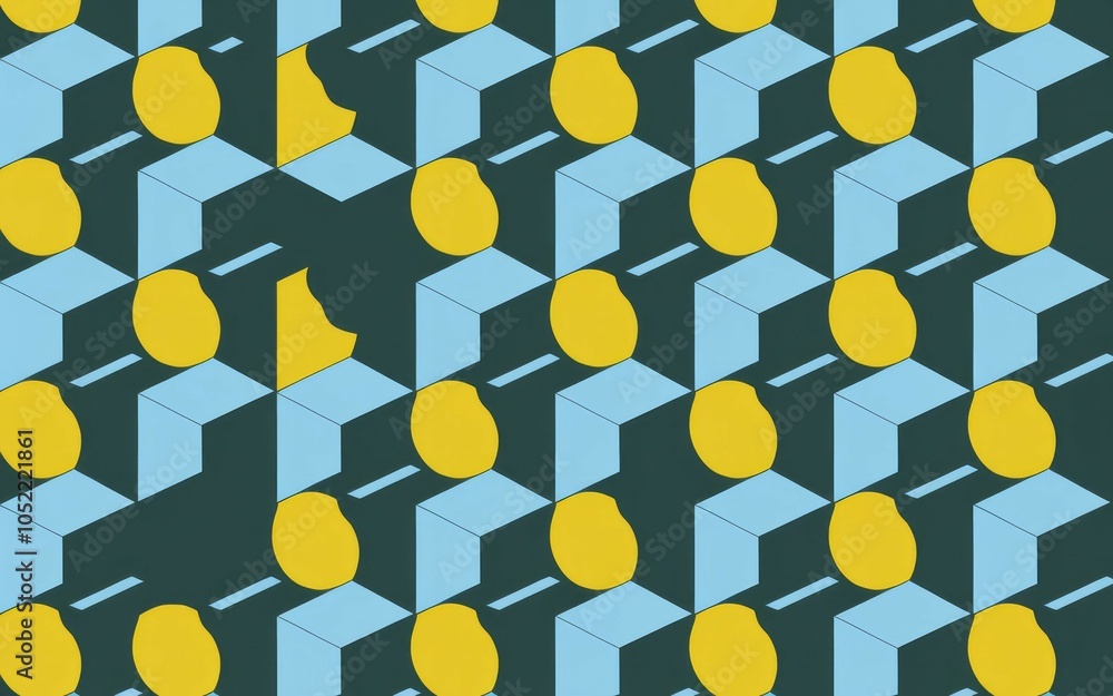 Aufkleber geometric abstract pattern. repeating yellow circles and blue cubes create a visually captivating, m