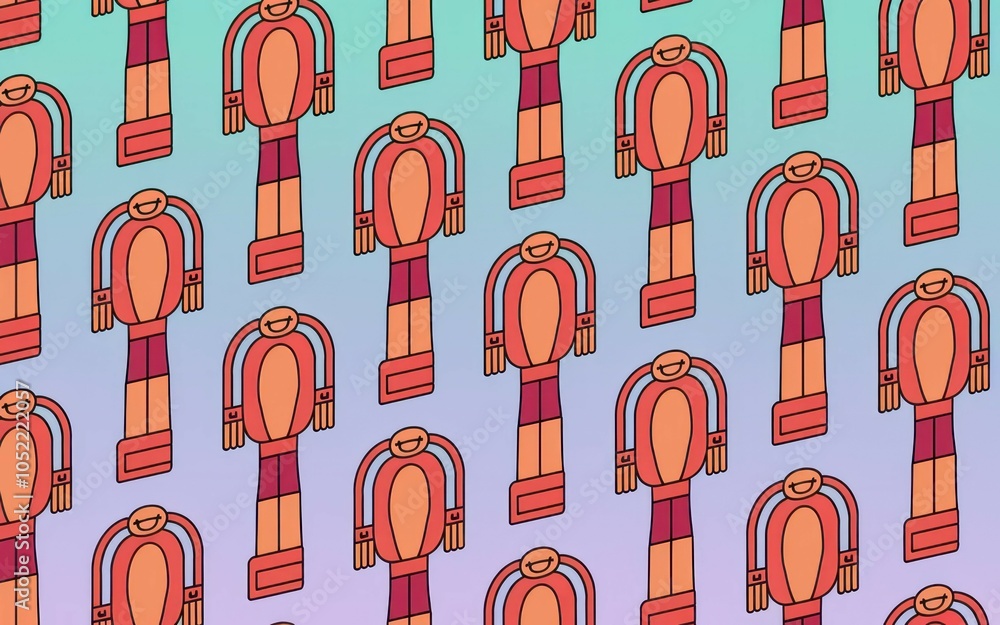 Poster happy totem pattern design. cheerful repeating pattern featuring stylized totems; evokes joy and pla