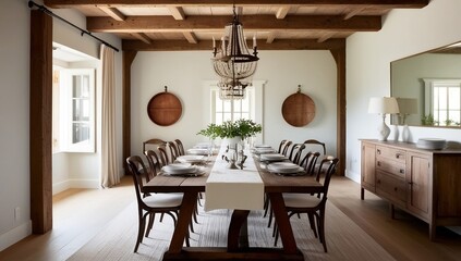 Traditional Dining Space with Wood Accents and Modern Touches