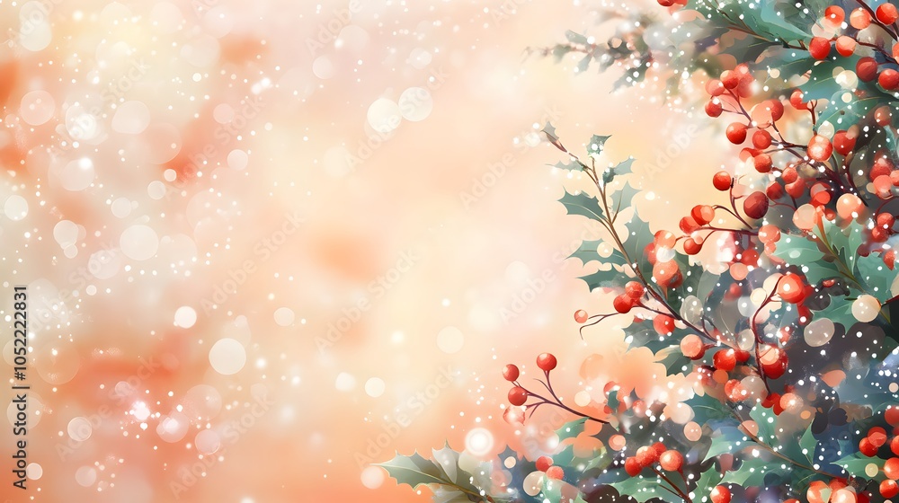 Poster a snow-dusted pine branch adorned with golden holiday lights, creating a warm, festive atmosphere wi
