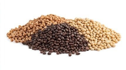 Naklejka premium A variety of grains and seeds displayed in mounds for culinary or nutritional purposes.