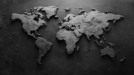 ,Grey World Map. Global Earth Globe with Detailed Representation of Continentsblack and white vintage map of the world horizontal background isolated object