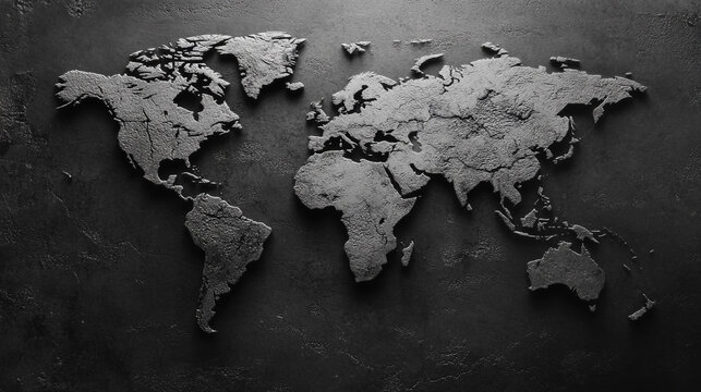 Fototapeta ,Grey World Map. Global Earth Globe with Detailed Representation of Continentsblack and white vintage map of the world horizontal background isolated object