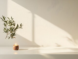 Minimalist Meditation Space with Solitary Candle Burning Symbolizing Focus and Inner Peace