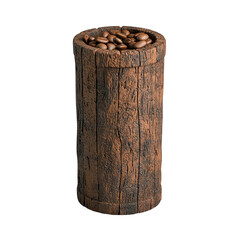 Rustic Wooden Barrel Filled with Coffee Beans on Transparent Background