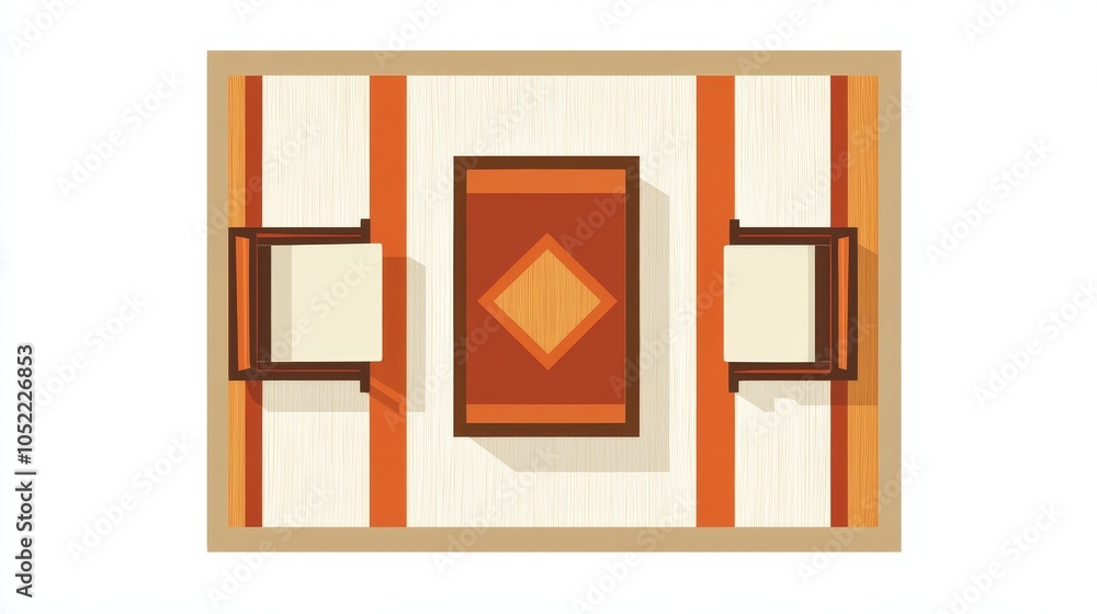 Aufkleber an abstract geometric artwork with simple shapes and a warm color scheme that highlights modern mini
