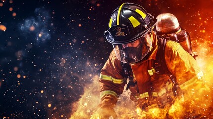 Obraz premium Firefighter in uniform rushing to emergency call, focused and determined. AI generated 