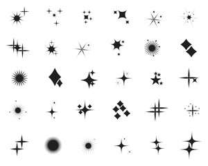 Star icons. Set of Twinkling star, Sparkle star and shining burst. Christmas vector illustration.