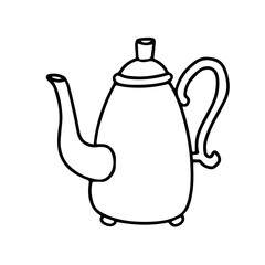 Vector cartoon teapot. Funny coffee pot drawing. Doodle vintage teapot