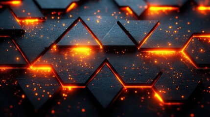 Glowing Orange Lines on a Black Triangular Pattern