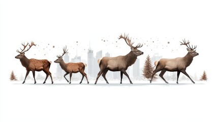 Fototapeta premium Four Deer Urban Stroll