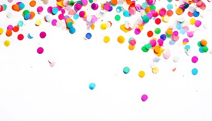 Multicolored Confetti Scatter on White Background