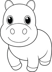 Fototapeta premium Cute Cartoon Hippopotamus Coloring Page Outline