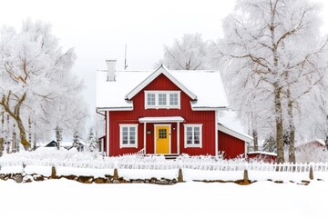 Naklejka premium Scandinavian house in wintertime architecture building outdoors.
