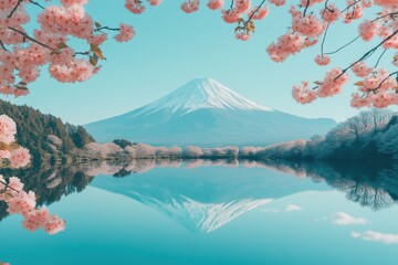 landscape with mountain and sakura