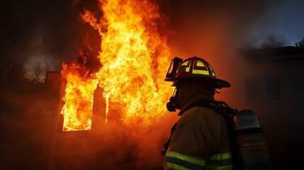 Naklejka premium Firefighter in uniform rushing to emergency call, focused and determined. AI generated 