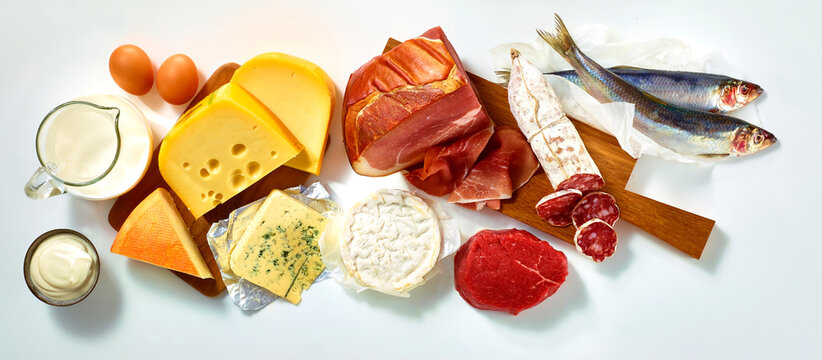 Ern&auml;hrungspyramide, Fleisch, Fisch, Milch, Eiweissprodukte, gesund,