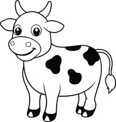 Fototapeta premium Black and White Cartoon Cow Illustration