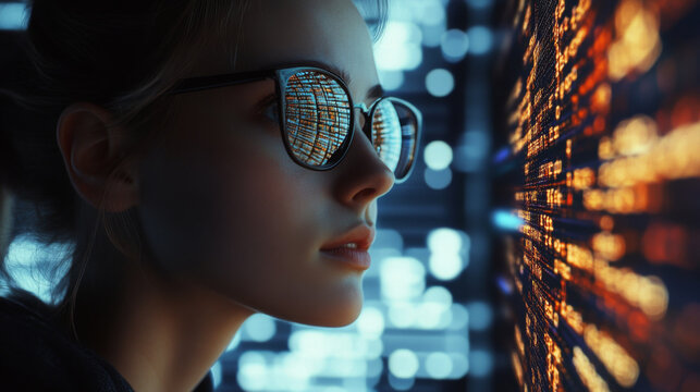 Female IT specialist with virtual code 