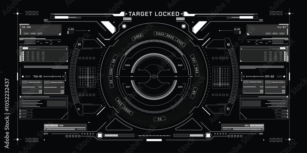 Aufkleber HUD Futuristic Interface Screen Design Element. UI Technology Virtual Reality View Display Object Vector.